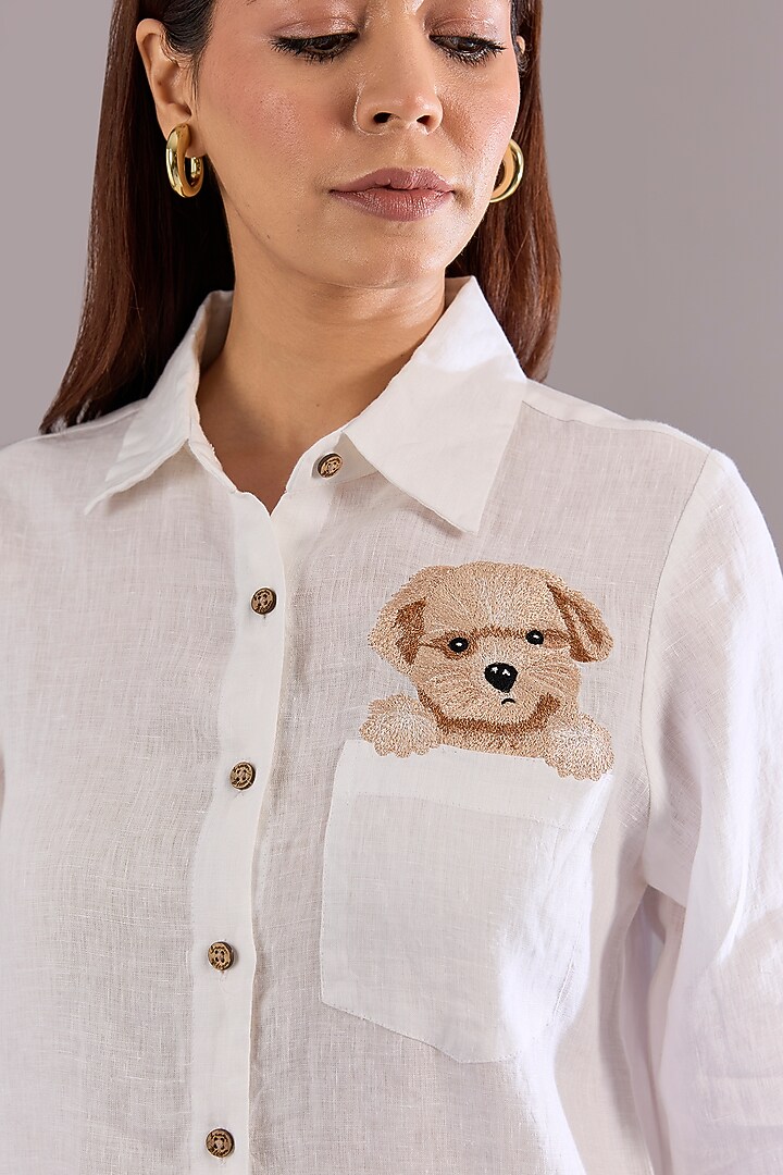 White Linen Embroidered Shirt by Linen Bloom at Pernia's Pop Up Shop