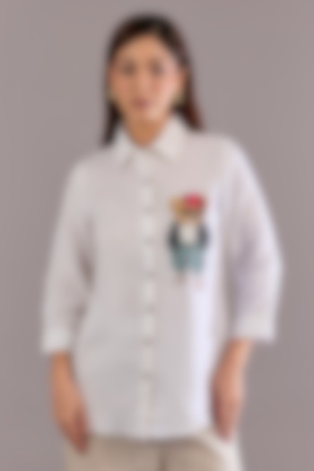 White Linen Embroidered Shirt by Linen Bloom at Pernia's Pop Up Shop