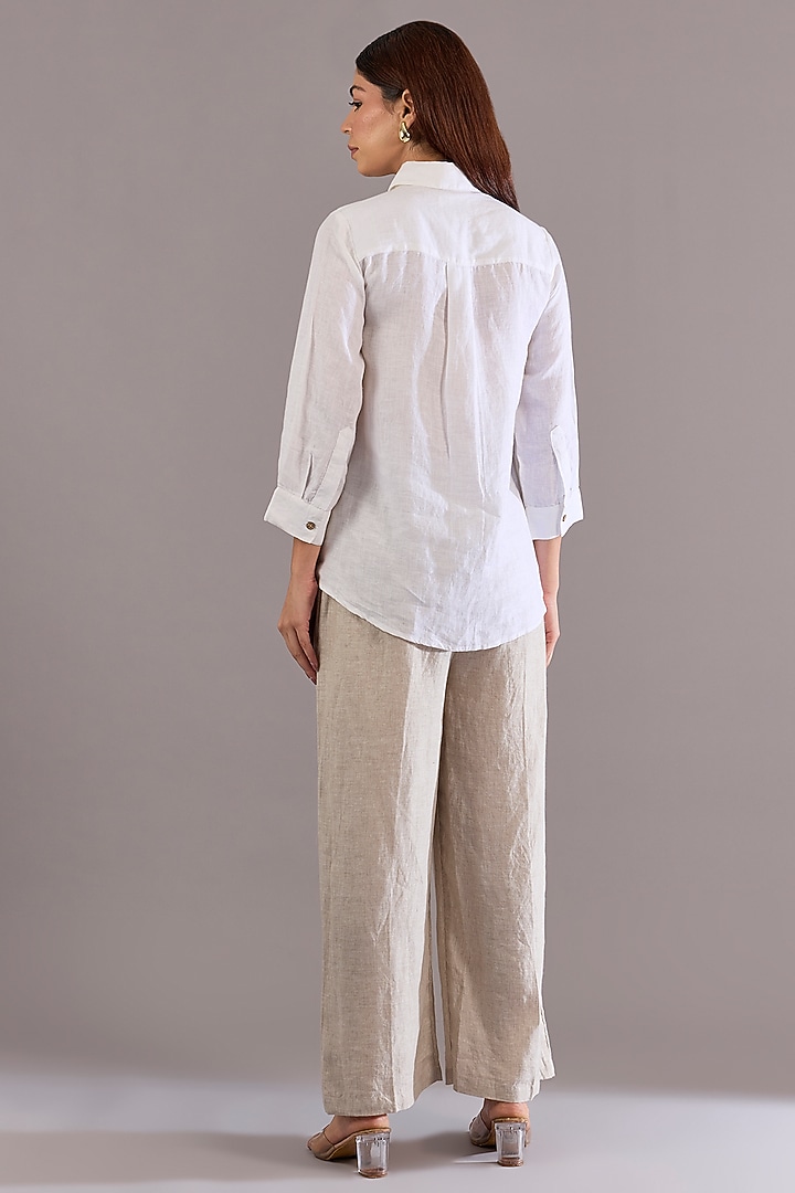 White Linen Embroidered Shirt by Linen Bloom at Pernia's Pop Up Shop