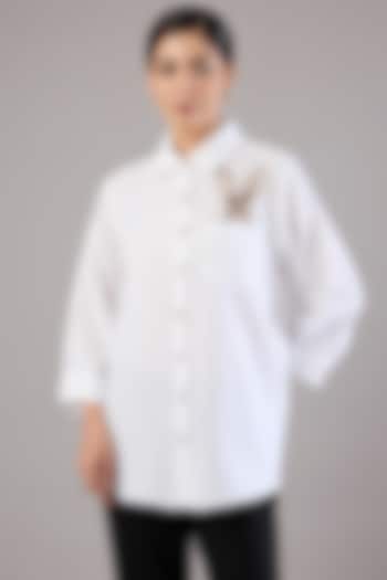 White Linen Embroidered Shirt by Linen Bloom at Pernia's Pop Up Shop