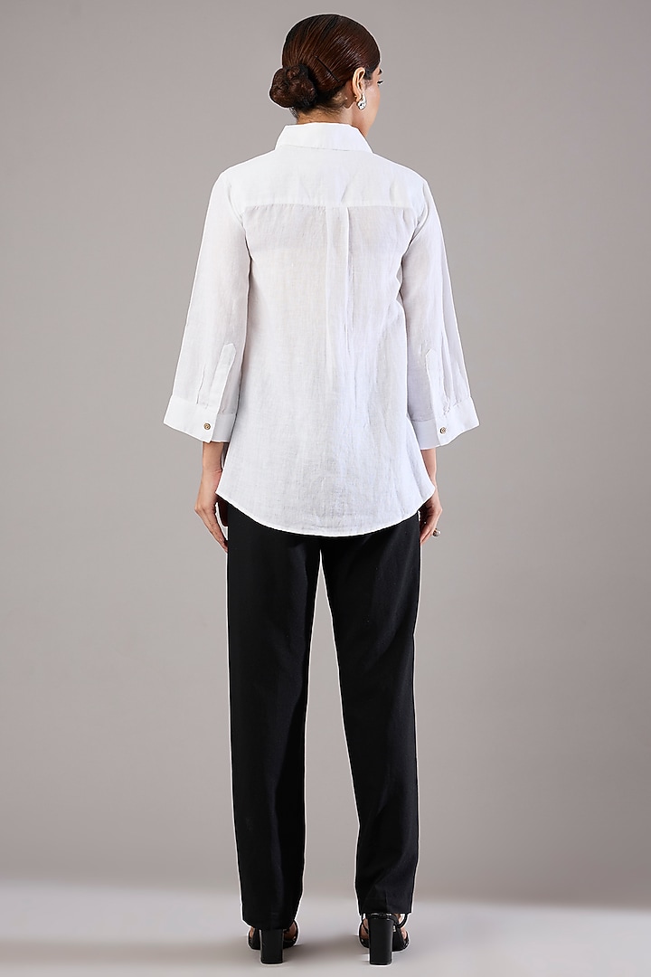 White Linen Embroidered Shirt by Linen Bloom at Pernia's Pop Up Shop