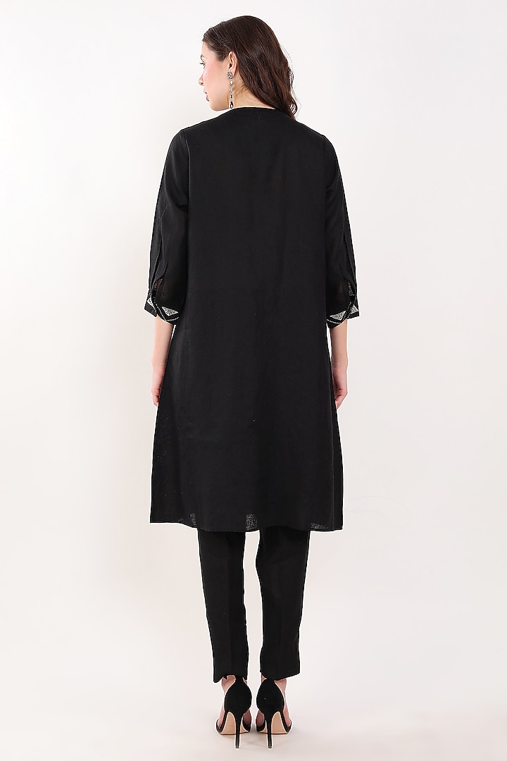Black Linen Sequins Embroidered Tunic by Linen Bloom at Pernia's Pop Up Shop