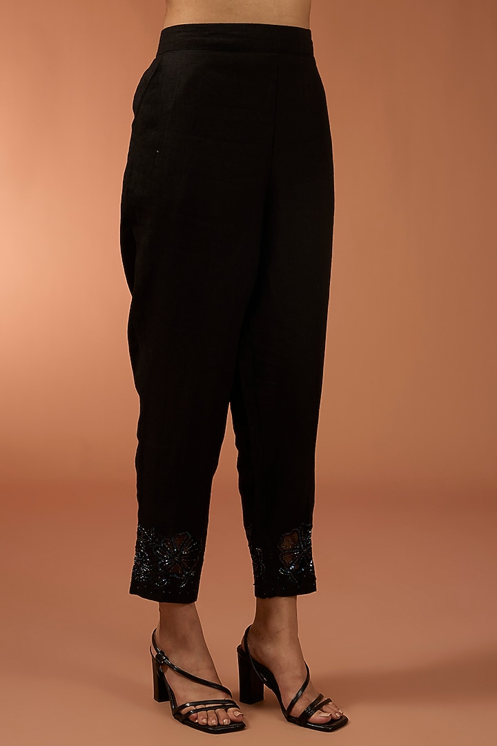 Black Linen Sequins Embroidered High-Low Tunic Set by Linen Bloom at Pernia's Pop Up Shop
