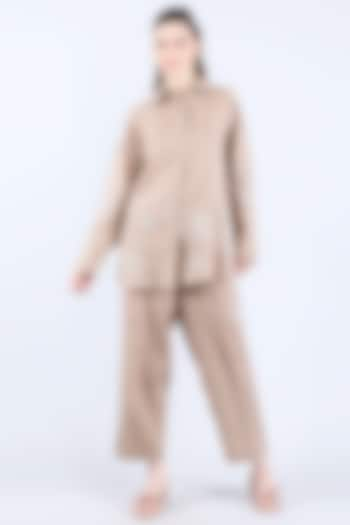 Khaki Pure Linen Pant Set by Linen Bloom at Pernia's Pop Up Shop