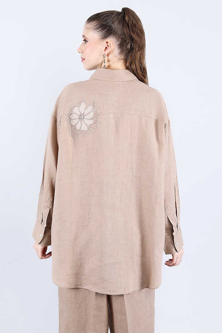 Khaki Pure Linen Pant Set by Linen Bloom at Pernia's Pop Up Shop