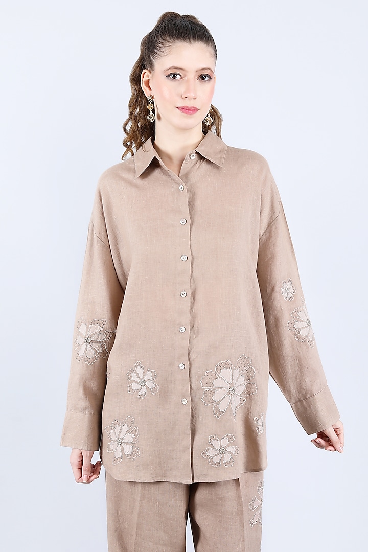 Khaki Pure Linen Pant Set by Linen Bloom at Pernia's Pop Up Shop