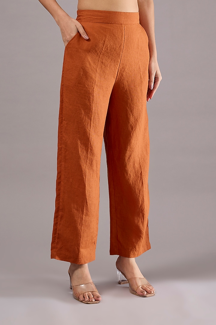 Orange Linen Applique Embroidered Co-Ord Set by Linen Bloom at Pernia's Pop Up Shop