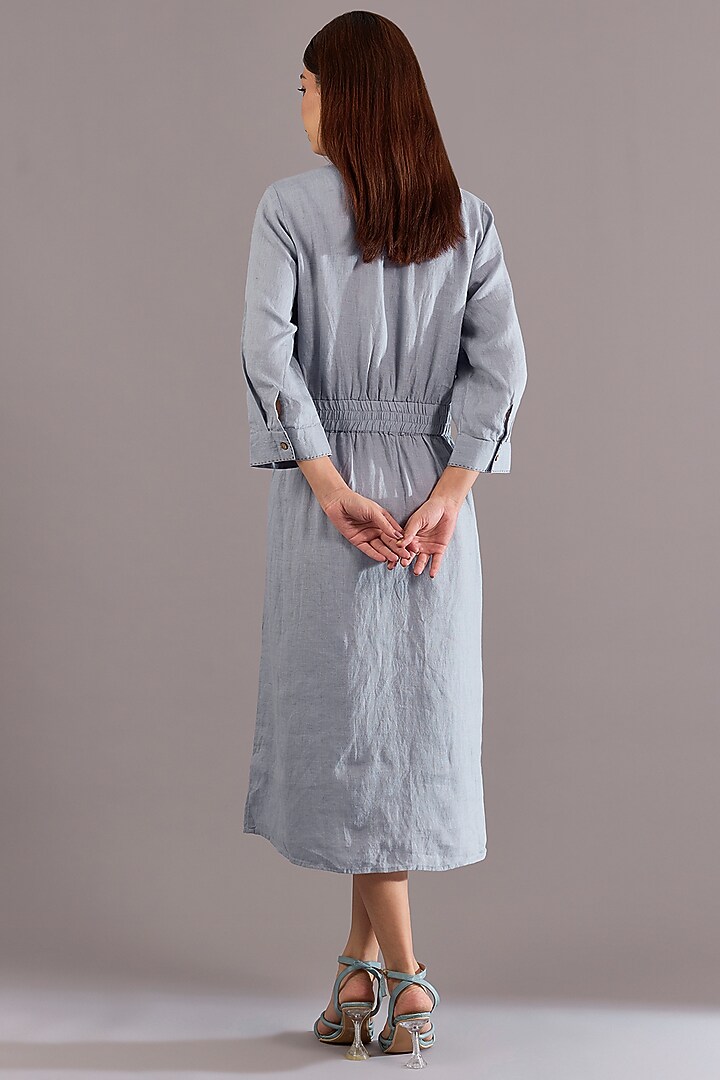 Cool Blue Linen Leaf Embroidered Vacation Dress by Linen Bloom at Pernia's Pop Up Shop