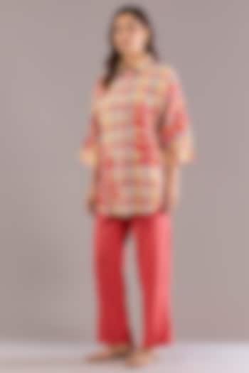 Coral & Ochre Pure Linen Applique Embroidered Shirt by Linen Bloom at Pernia's Pop Up Shop