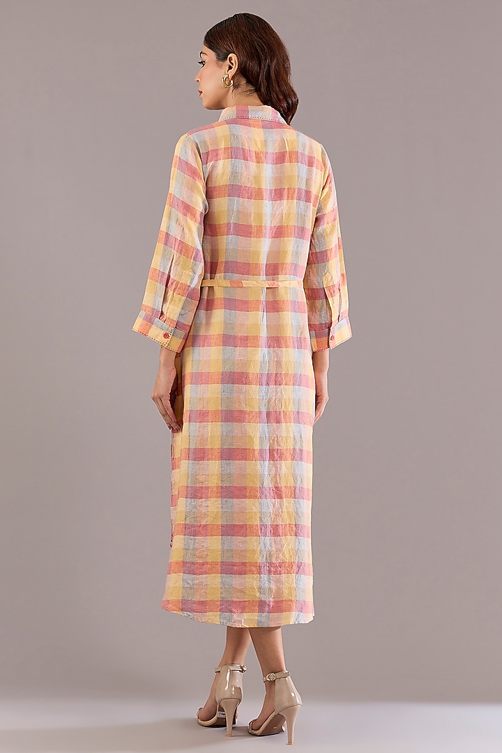 Coral & Ochre Pure Linen Applique Embroidered Midi Vacation Dress by Linen Bloom at Pernia's Pop Up Shop