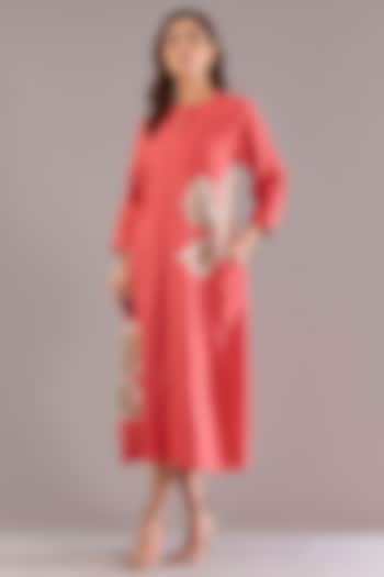 Coral Pure Linen Applique Embroidered Midi Vacation Dress by Linen Bloom at Pernia's Pop Up Shop
