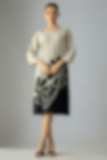 Black & Beige Linen Floral Embroidered Tunic Vacation Dress by Linen Bloom at Pernia's Pop Up Shop