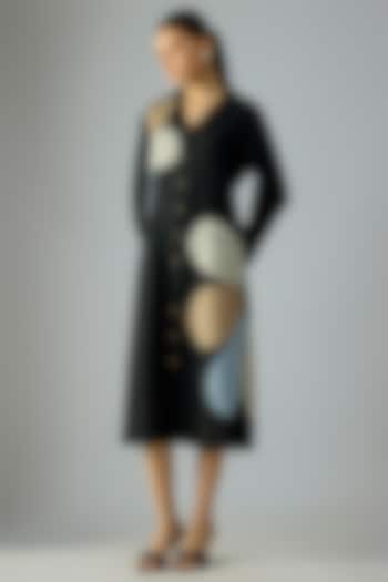 Black Linen Floral Applique Embroidered Vacation Dress by Linen Bloom at Pernia's Pop Up Shop
