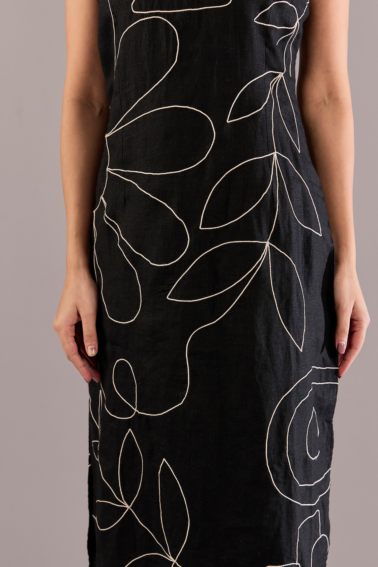 Black Pure Linen Floral Dori Work Midi Vacation Dress by Linen Bloom at  Pernia's Pop Up Shop 2026