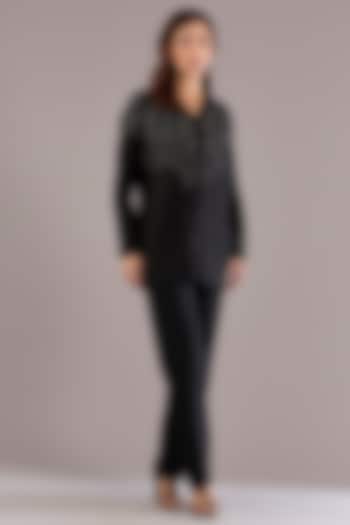 Black Pure Linen Kantha Work Shirt by Linen Bloom at Pernia's Pop Up Shop