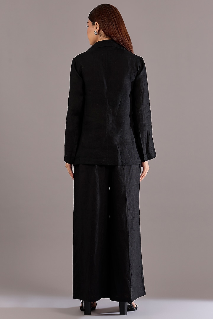 Black Linen Embroidered Blazer by Linen Bloom at Pernia's Pop Up Shop