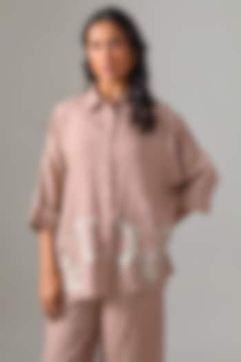 Pink Linen Embroidered Shirt by Linen Bloom at Pernia's Pop Up Shop