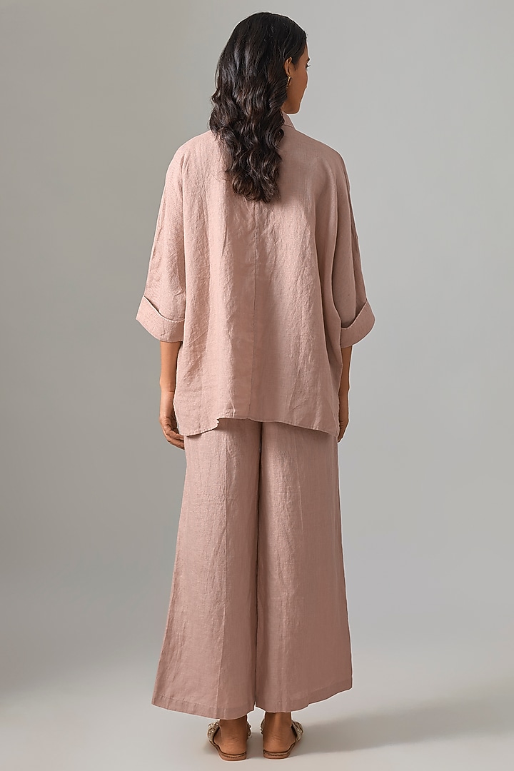 Pink Linen Embroidered Shirt by Linen Bloom at Pernia's Pop Up Shop