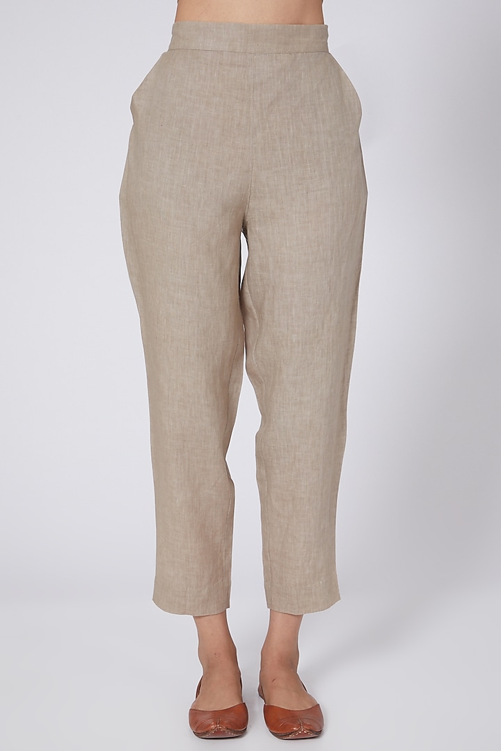 Brown Khaki Pencil Pants by Linen Bloom at Pernia's Pop Up Shop