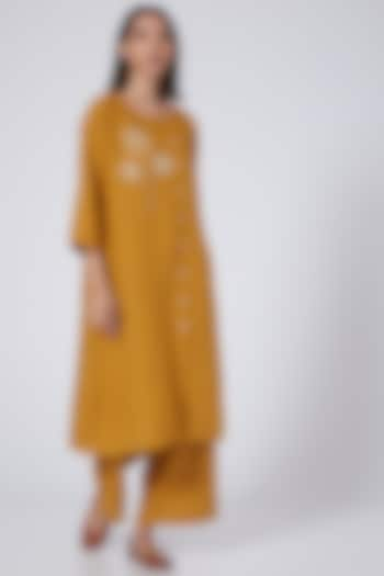 Mustard Floral Embroidered Tunic by Linen Bloom at Pernia's Pop Up Shop