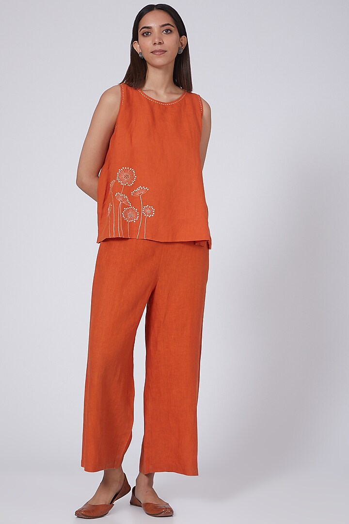 Orange Floral Embroidered Top by Linen Bloom at Pernia's Pop Up Shop