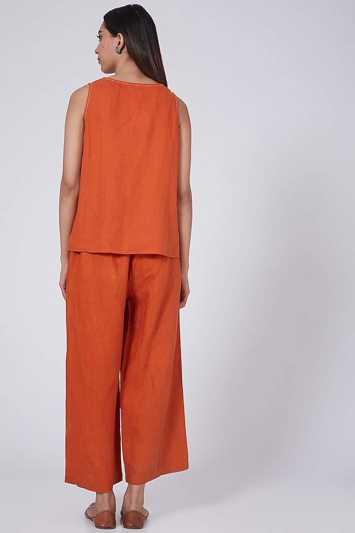 Orange Floral Embroidered Top by Linen Bloom at Pernia's Pop Up Shop