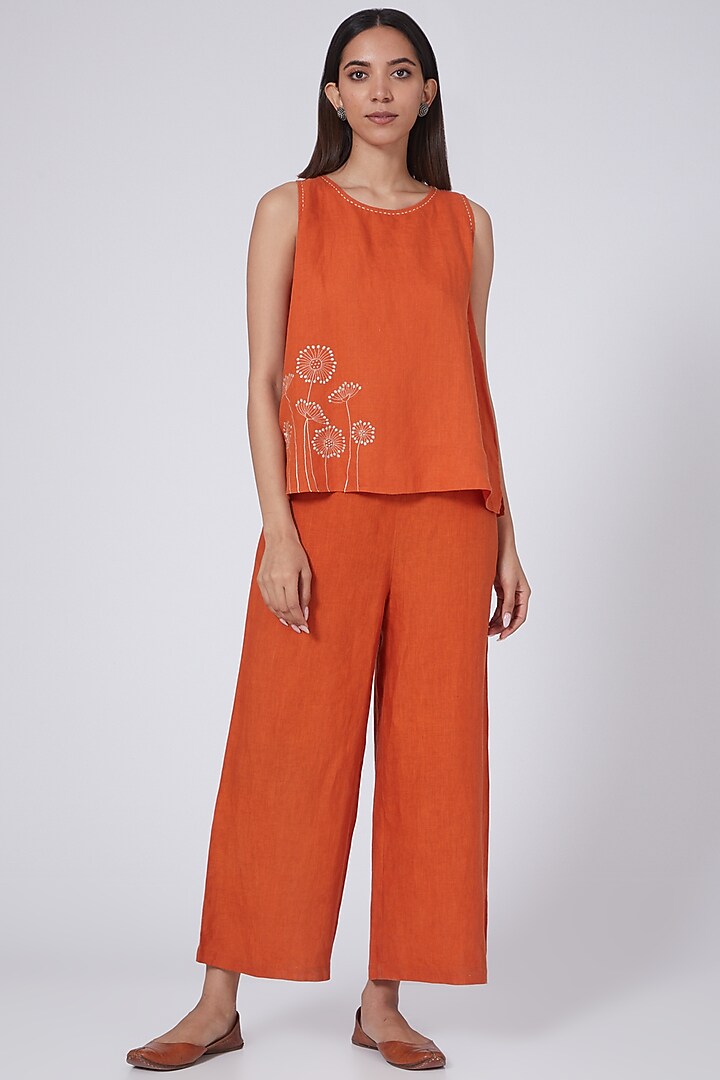 Orange Flared Pants by Linen Bloom at Pernia's Pop Up Shop