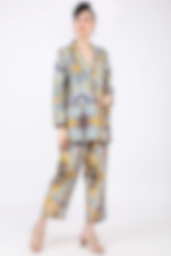Multi-Colored Linen Printed Blazer by Linen Bloom