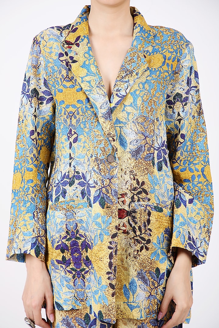 Multi-Colored Linen Printed Blazer by Linen Bloom at Pernia's Pop Up Shop