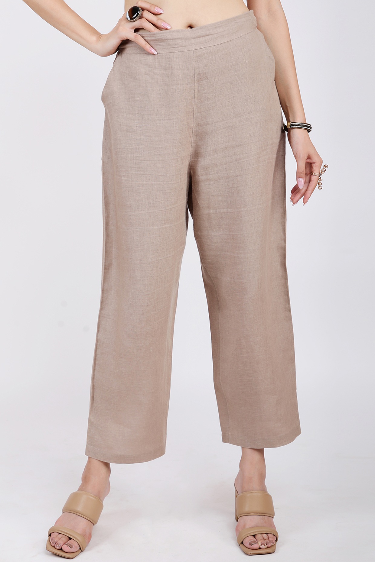Buy ANIIQ Off White Women's Beautiful And Elegant Linen Pearl Palazzo  Trousers at Amazon.in