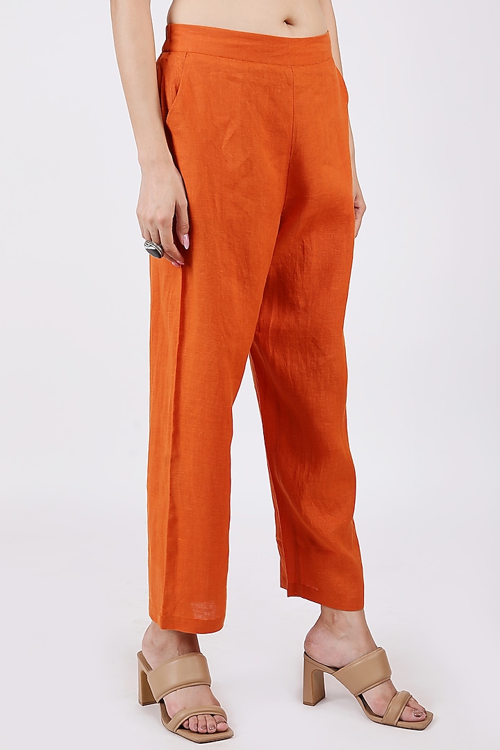 Orange Linen Pants by Linen Bloom