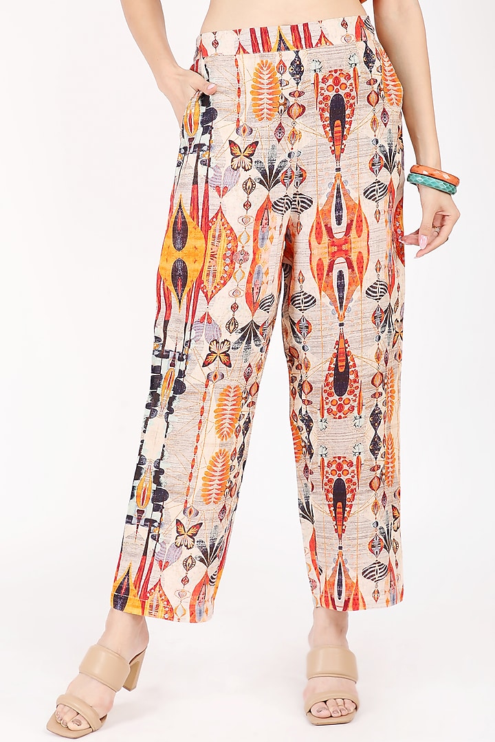 Multi-Coloured Printed Pants by Linen Bloom