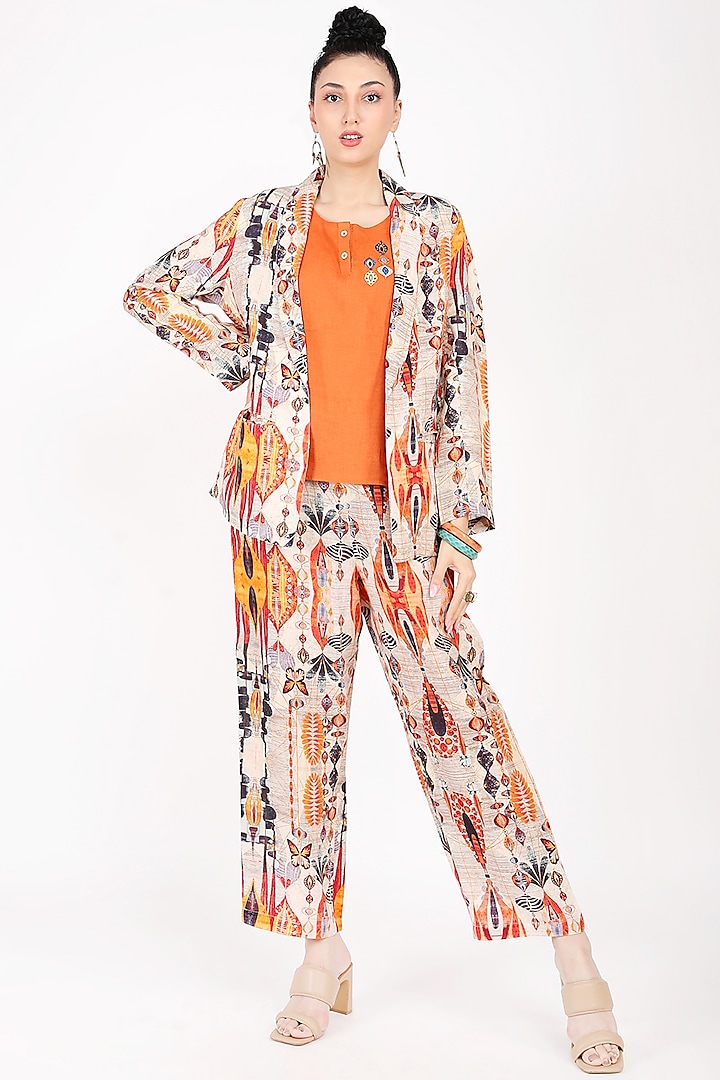 Multi-Colored Linen Printed Blazer by Linen Bloom