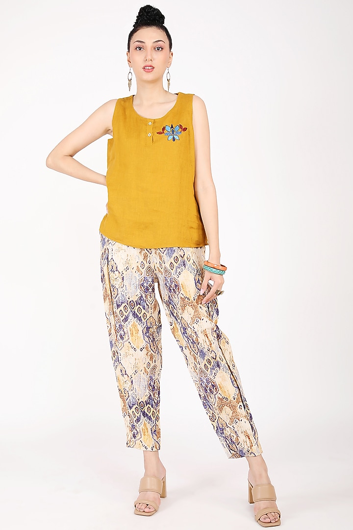 Multi-Coloured Printed Pants by Linen Bloom at Pernia's Pop Up Shop