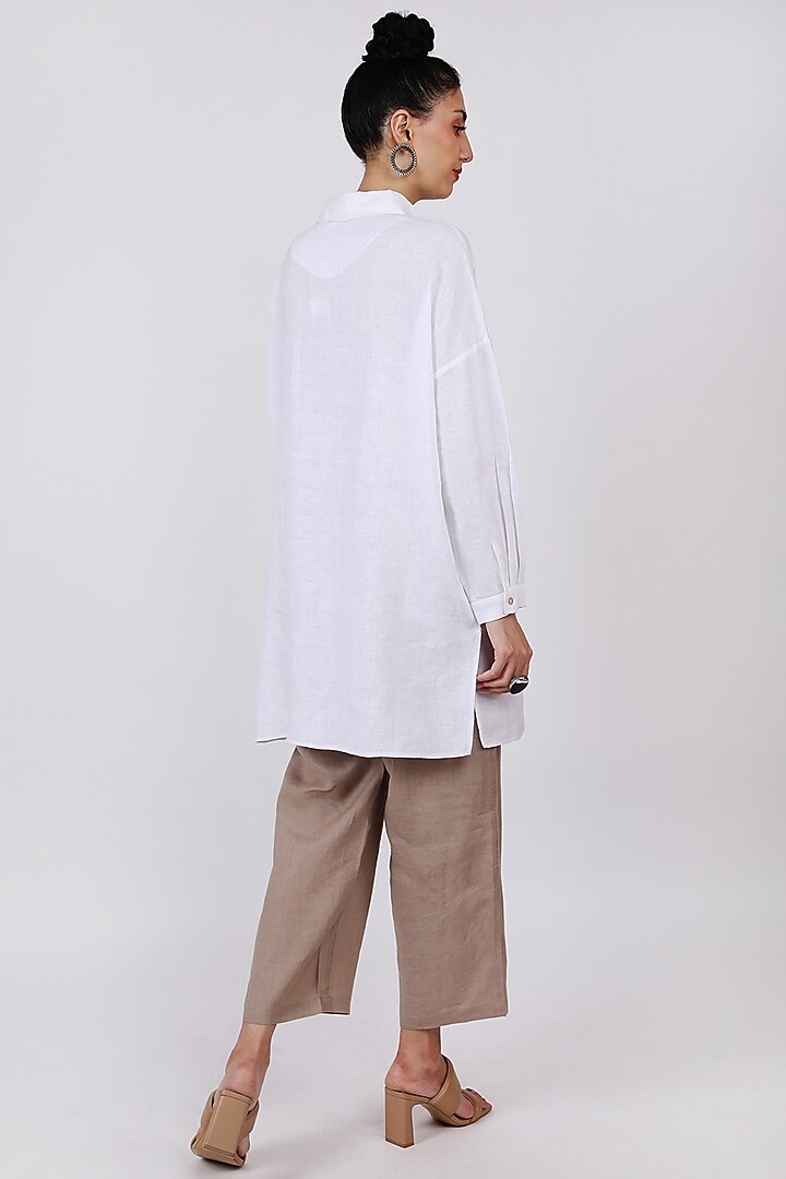 White Linen Printed Shirt by Linen Bloom at Pernia's Pop Up Shop