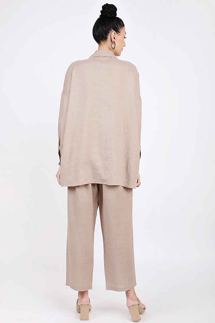 Khaki Embroidered Shirt by Linen Bloom at Pernia's Pop Up Shop