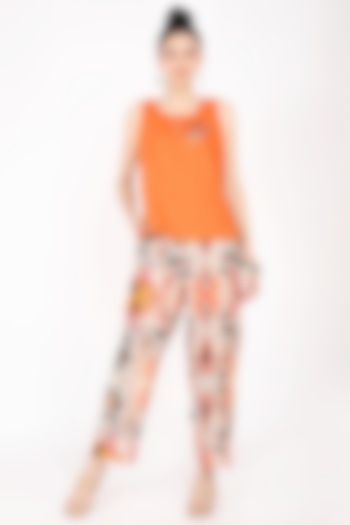 Orange Embroidered Top by Linen Bloom