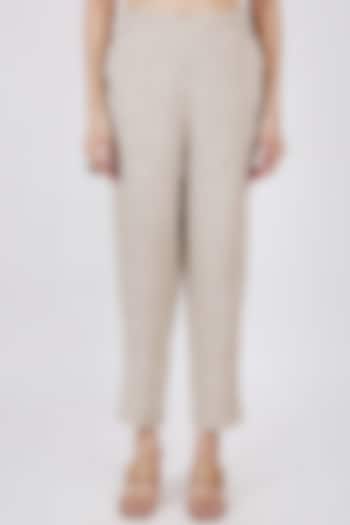 Beige Printed Pants by Linen Bloom