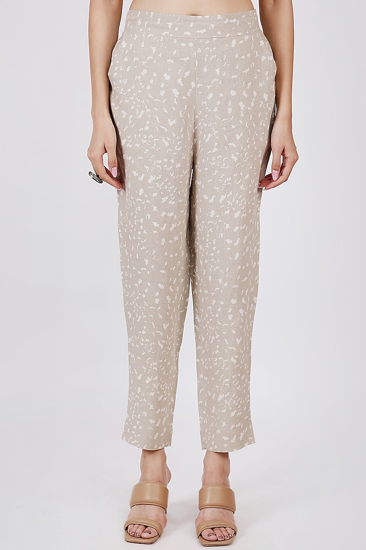 Beige Printed Pants by Linen Bloom at Pernia's Pop Up Shop