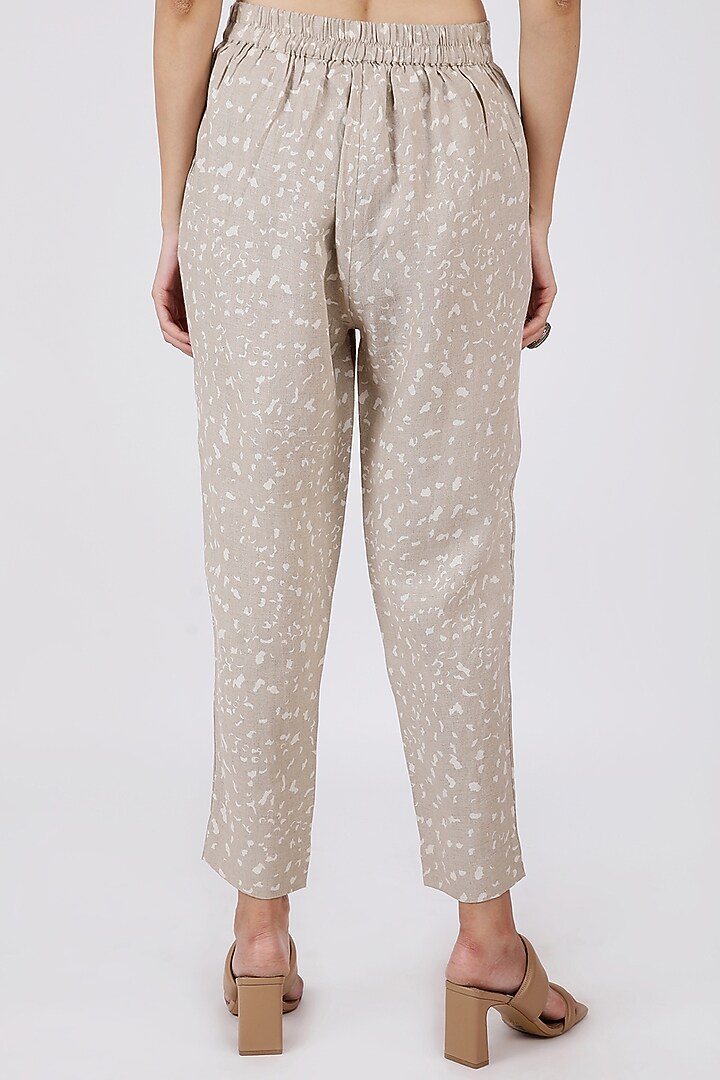 Beige Printed Pants by Linen Bloom at Pernia's Pop Up Shop