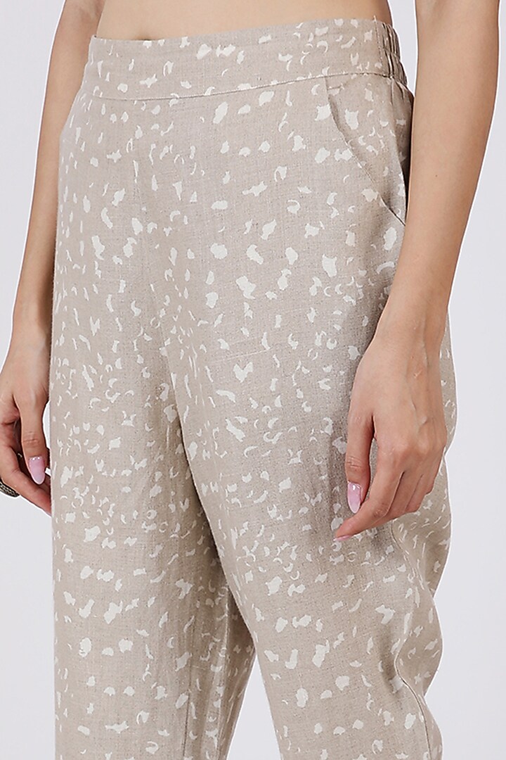 Beige Printed Pants by Linen Bloom at Pernia's Pop Up Shop