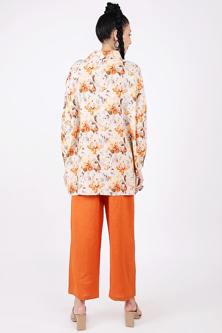 Orange Embroidered Shirt by Linen Bloom at Pernia's Pop Up Shop