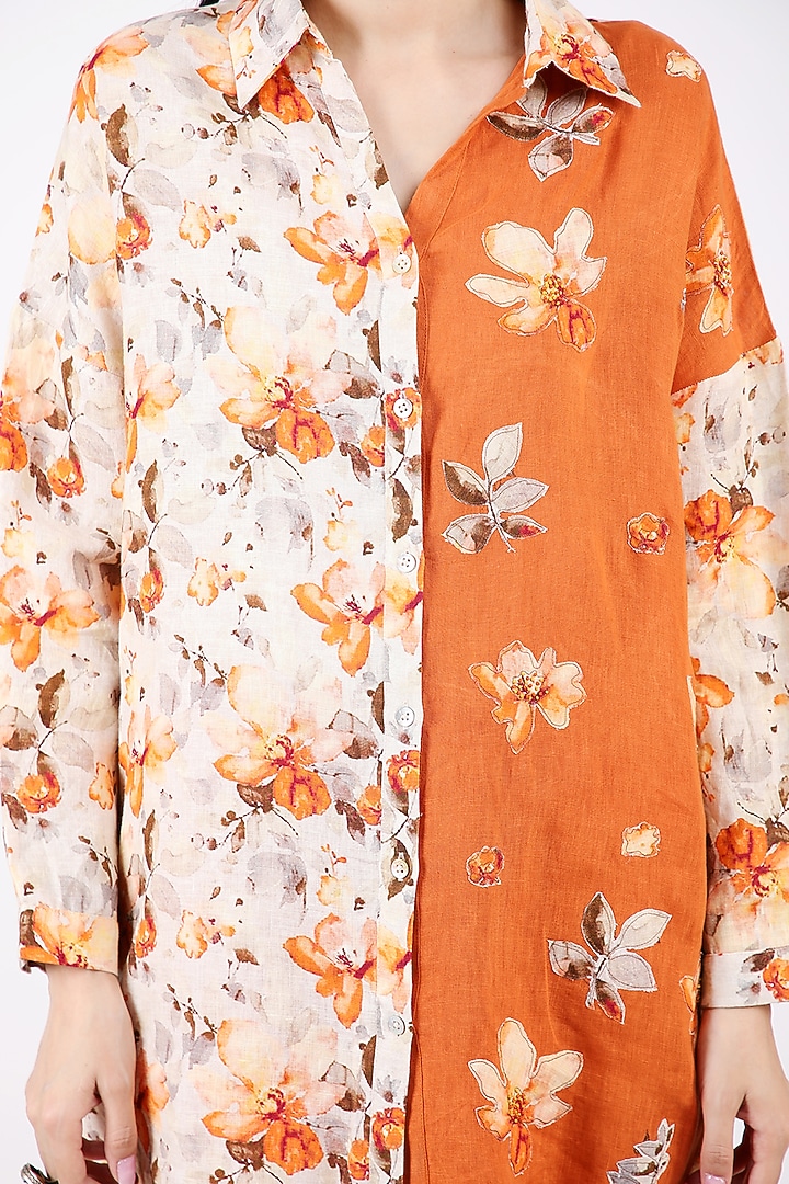 Orange Embroidered Shirt by Linen Bloom at Pernia's Pop Up Shop