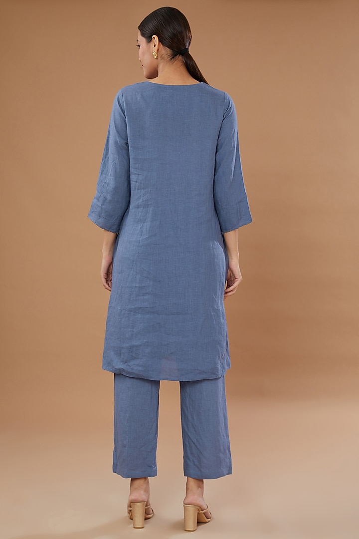 Blue Pure Linen Embroidered Tunic by Linen Bloom at Pernia's Pop Up Shop