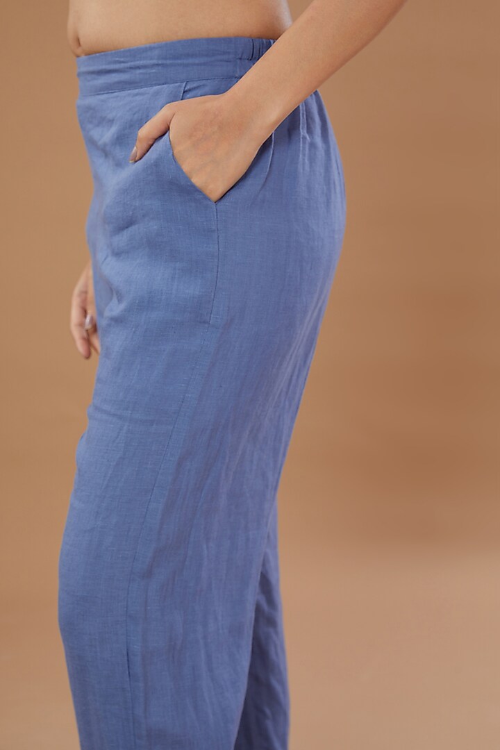 Blue Pure Linen Pants by Linen Bloom at Pernia's Pop Up Shop