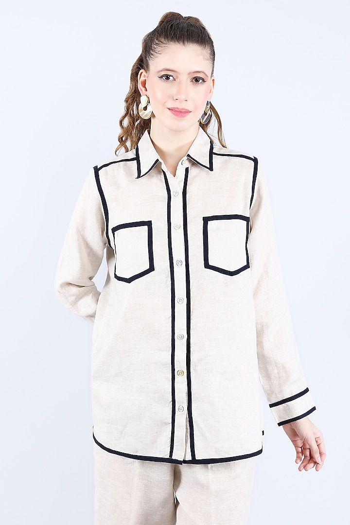 Beige Pure Linen Shirt by Linen Bloom at Pernia's Pop Up Shop