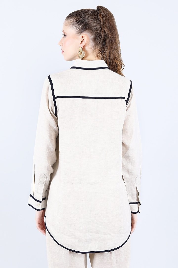 Beige Pure Linen Shirt by Linen Bloom at Pernia's Pop Up Shop