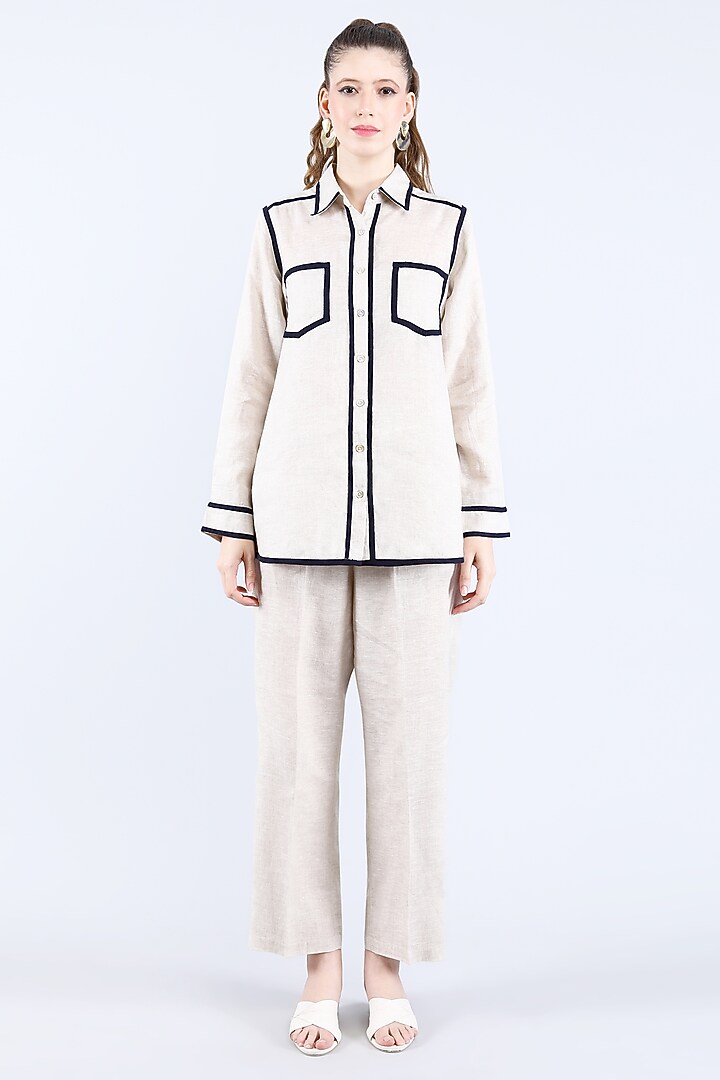 Beige Pure Linen Shirt by Linen Bloom at Pernia's Pop Up Shop