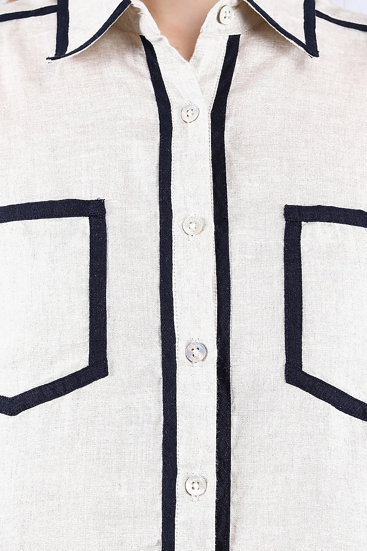 Beige Pure Linen Shirt by Linen Bloom at Pernia's Pop Up Shop
