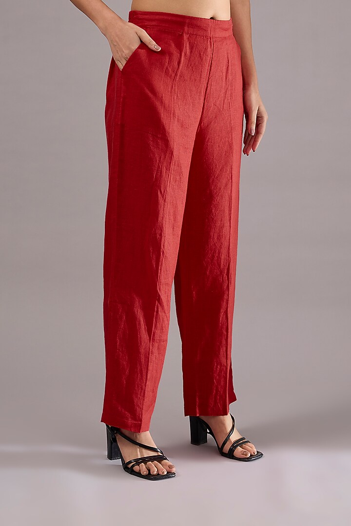 Red Linen Abstract Embroidered Co-Ord Set by Linen Bloom at Pernia's Pop Up Shop